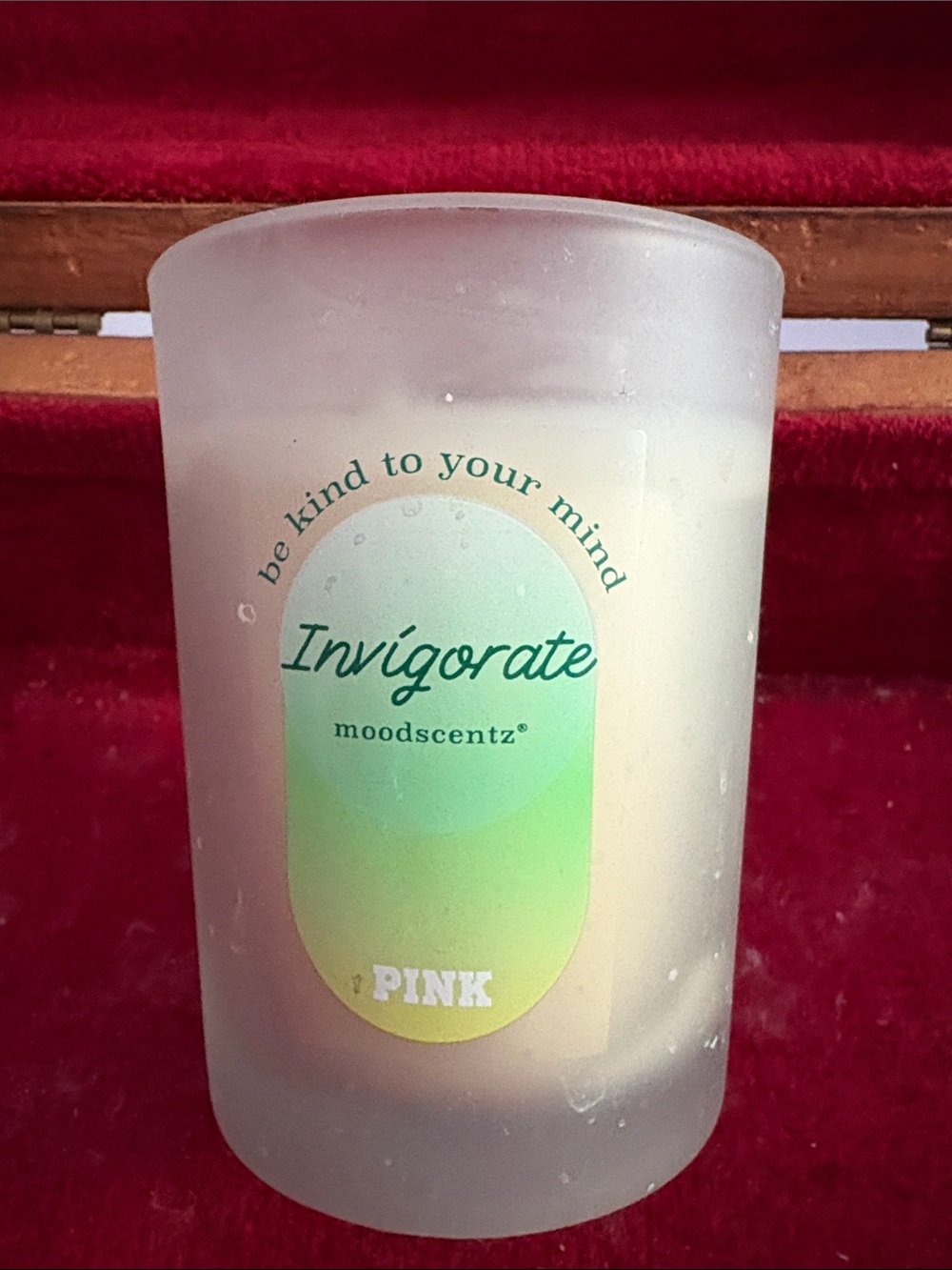 PINK Victoria's Secret Frosted White Scented Candle with Green Label Accent